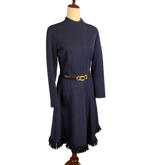 Vintage 60’s 100% Wool Dress Long Sleeve Fringed Hem Union Made Size 8 - Picture 1 of 6